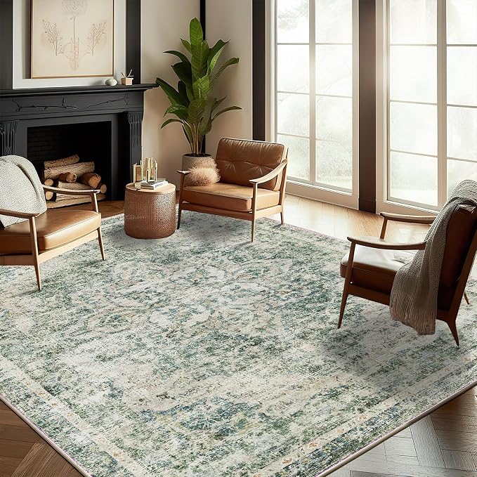 CHAMPLANT Washable Area Rug 10'x14' Boho Design Non-Shedding Easy Care Ideal for High Traffic Areas in Living Room Bedroom Office Coffee Table Kitchen Large Carpet