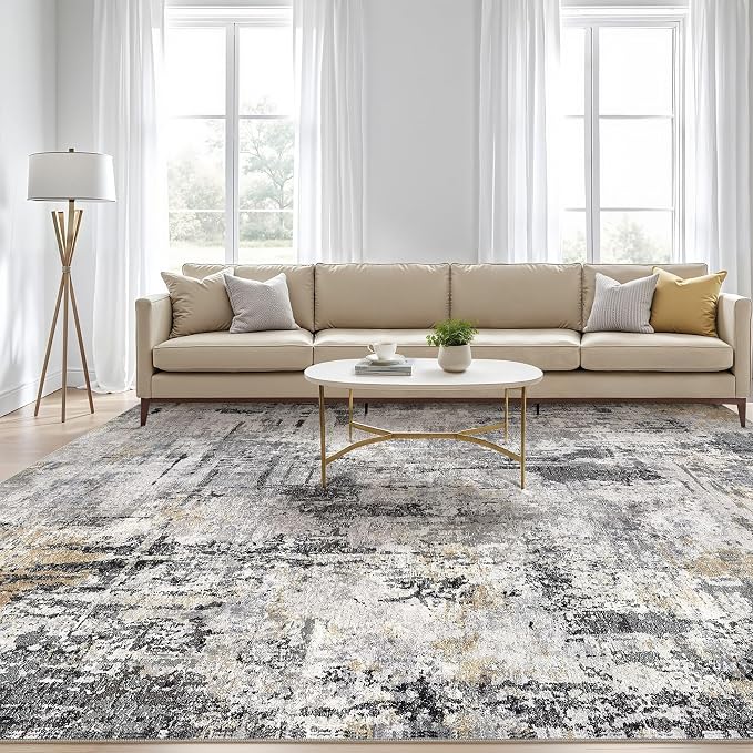 10x14 Area Rugs Living Room: Washable Large Abstract Soft Stain Resistant Indoor Floor Rugs Non-Slip Accent Carpet for Bedroom Nursery Playroom Office Dining Room Home House- Gray Beige