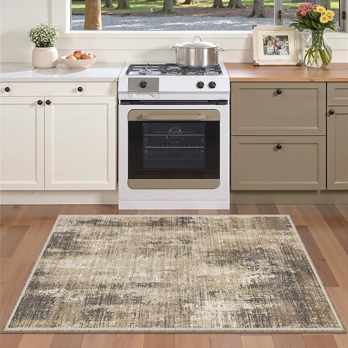 Valenrug Washable Rugs 3x5 - Stain Resistant 3x5 Area Rugs for Living Room, Non Slip Backing Abstract Entryway Rugs for Bedroom, Folable Machine Washable Area Rug(3'x5', Taupe)