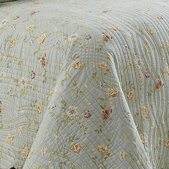 Waverly Garden Glitz 3-Piece Cotton Quilt Set – Full/Queen - with 2 Shams, Lightweight & Breathable, Vapor
