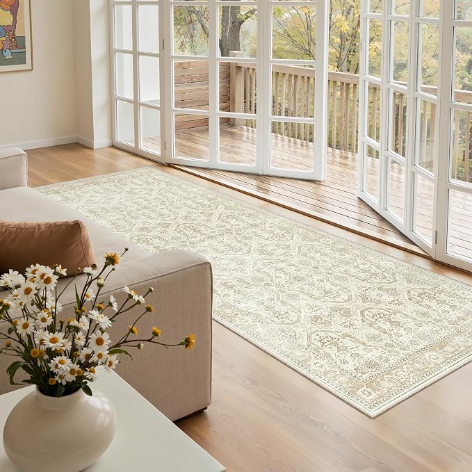Soalmost Runner Rug 2x5 Washable Non-Slip Kitchen Runner Rugs for Bathroom Laundry Room Beige/Brown Vintage Floor Carpet Runners for Hallway Entryway
