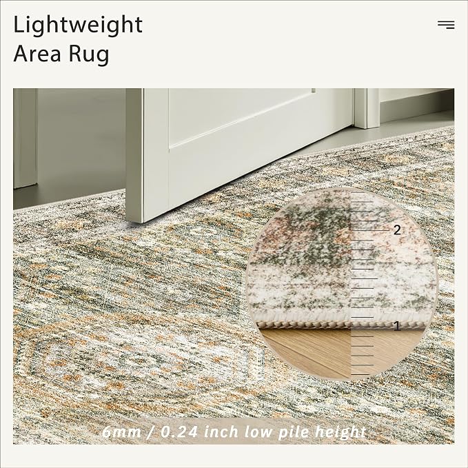 Soalmost 6x9 Area Rug for Living Room Washable 6x9 Non-Slip Modern Rugs for Bedroom Dinning Room Ultra-Thin Indoor Green Orange
