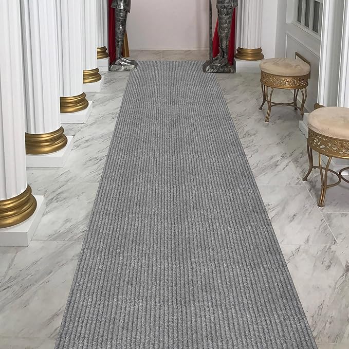 Ottomanson 2'7" x 54' Hallway Runner with Scraper Pile - Extra Durable Non-Slip Rug Mat for Indoor & Outdoor Use - Ideal for Kitchen, Entryway & Garage - High-Traffic Carpet, Gray