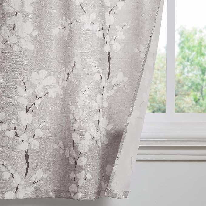 FMFUNCTEX Valance Curtains for Kitchen Window Living Room 15" White Blossom Print Short Valance for Bathroom Floral Window Treatment Set 54”W Tan Rod Pocket 1 Panel