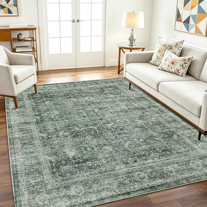 CHAMPLANT Washable Area Rug 10'x14' Boho Design Non-Shedding Easy Care Ideal for High Traffic Areas in Living Room Bedroom Office Coffee Table Kitchen Large Carpet