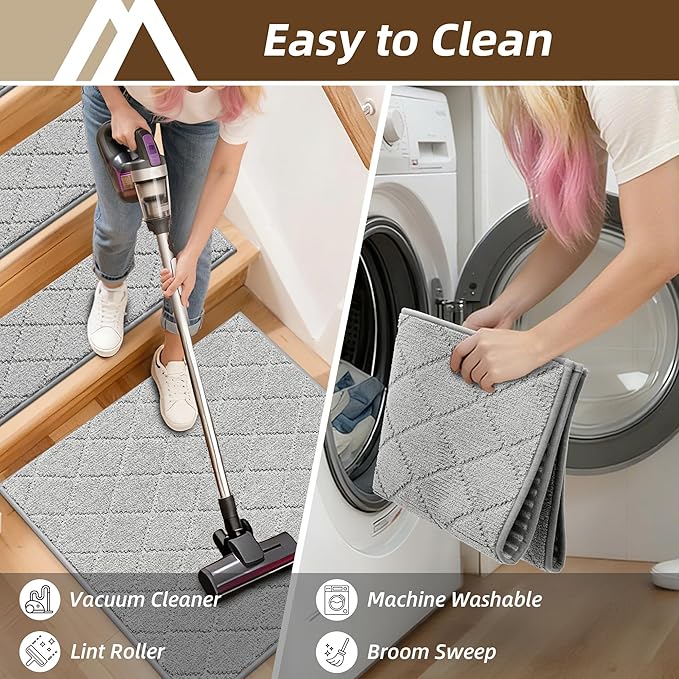 COSY HOMEER Edging Stair Treads Non-Slip Corner Indoor Stair Runners for Wooden Steps,Landing Slip Resistant Stair Rugs Mat for Kids and Dogs,100% Polyester TPE Backing,Grey,30x30 inch