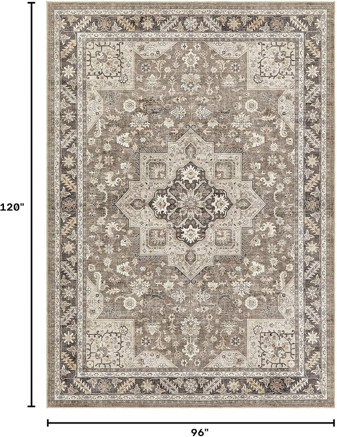 Vintage Living Room Area Rug 8x10 - Large Soft Washable Oriental Traditional Distressed Farmhouse Rugs for Bedroom - Indoor Floor Accent Carpet for Home Office House Decor - Brown