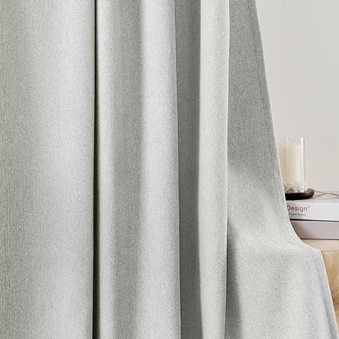 Joydeco Faux Linen Curtains 96 Inches Long 2 Panels Set for Bedroom Living Room, 52 inch Wide Light Filtering Drapes with Back Tab & Rod Pockets (52x96 inch, Greyish White)