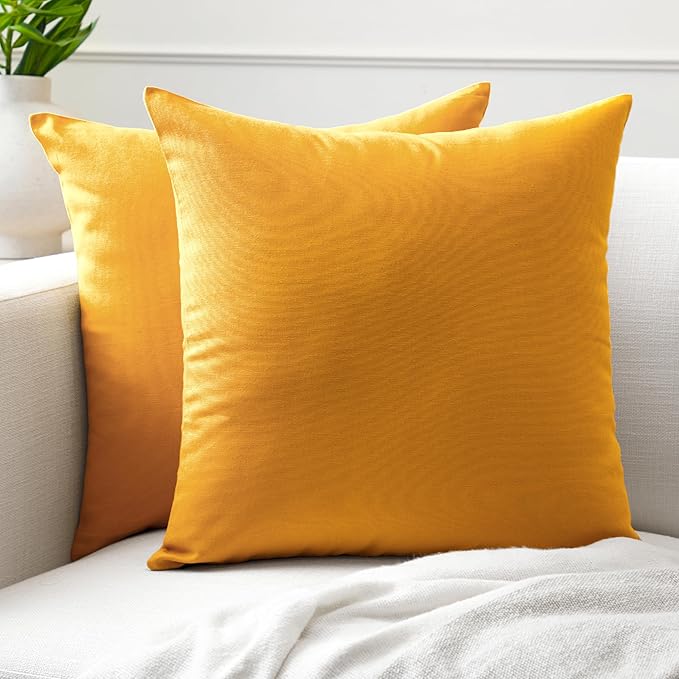 Encasa XO Throw Pillow Covers 20x20 in Set of 2 Mango | No Inserts | Cotton Pillow Covers for Living Room, Bed, Sofa, Couch | Decorative Cushion Covers with Improved Zipper