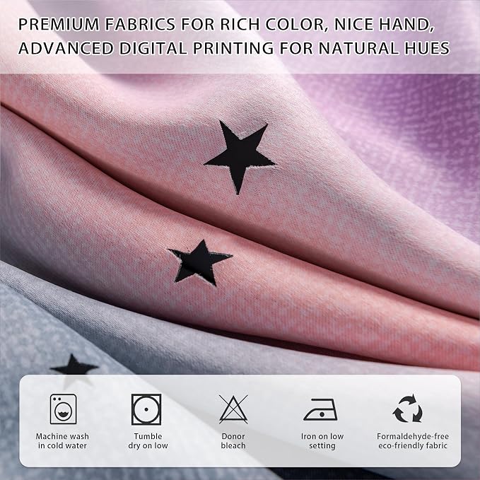 XiDi Dream Star Blackout Curtains for Kids Rooms Girl Princess Curtain for Daughter Bedroom Window (Grey Pink Purple, W52 X L72)