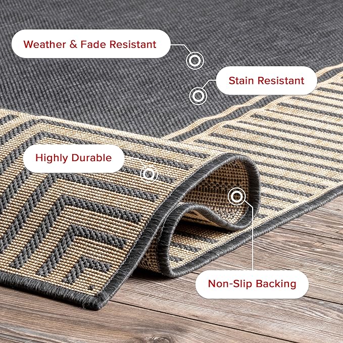 Nuloom Asha Dark Grey/Ivory, 5' x 8', Casual, Striped Border, Soft and Cozy, High Traffic, Stain Resistant, Easy Clean, Durable Area Rug for Indoor/Outdoor Patio, Deck, Porch, Garden, Courtyard
