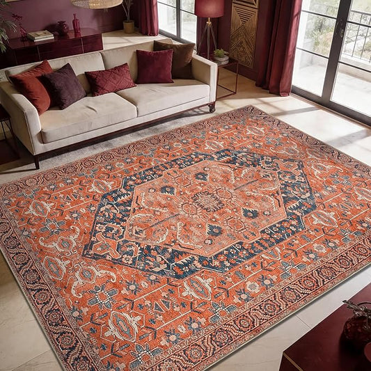 Keen Home Design 9x12 Rug - Machine Washable Area Rug with Non-Slip Backing, Ideal for Living Room, Dining Room, Bedroom - Vintage, Easy Clean, Durable, Low Pile Rug - (9' x 12')