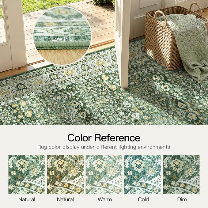 Lofus 9x12 Large Area Rug for Living Room & Bedroom Washable Non-Slip Sage Green