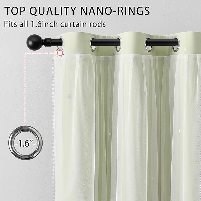 XiDi Sage Green Blackout Curtains for Girls Bedroom Living Room 63 Inch Length 2 Panels Thermal Insulated Room Darkening Grommet Window Drapes for Nursery Kids Boys Light Green W34 x L63