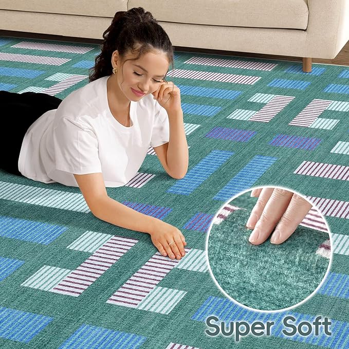 cotiled 6x9 Area Rugs Living Room Rug: Washable Boho Rugs with Non Slip Backing Large Soft Indoor Stain Resistant Carpet for Bedroom Farmhouse Dining Room Lightweight Home Decor Green