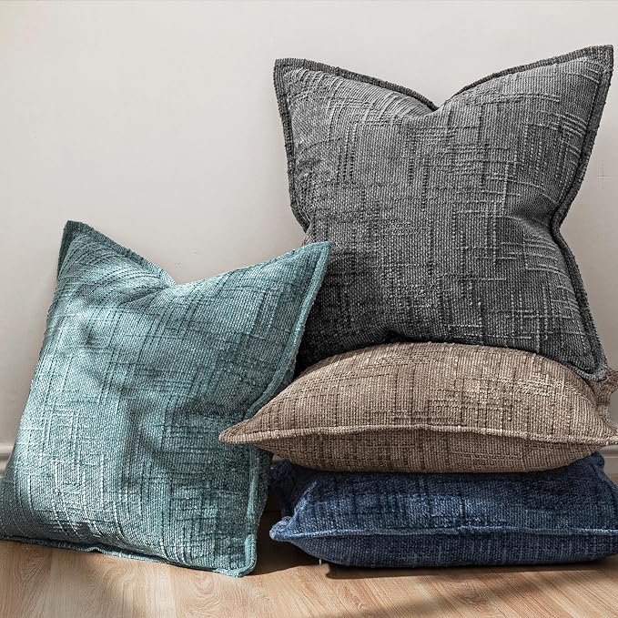 MIULEE Slubby Textured Decorative Throw Pillow Covers 18x18 Inch Set of 2 Boho Farmhouse Soft Cozy Chenille Pillows Cushion Cases Modern Home Decor for Couch Sofa Bed Living Room, Teal
