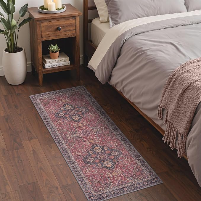 GENIMO Runner Rug 2x5 Non Slip Machine Washable Hallway Runner Rug, Low Pile Lightweight Rugs for Entryway, Hallway, Kitchen and Corridor, Vintage Scarlet