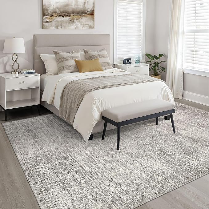 9x12 Area Rugs Living Room: Washable Large Neutral Rug Abstract Soft Modern Stain Resistant Indoor Floor Non-Slip Carpet for Bedroom Nursery Kids Office Playroom Dining Room Under Table- Brown Gray