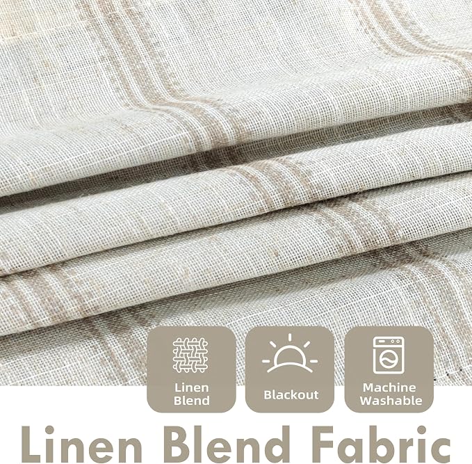 DriftAway Farmhouse Linen Lined Valance 2 Layer Thermal Insulated Room Darkening Blackout Window Valances Rod Pocket Vertical Striped Kitchen Valance for Bathroom Single 52 x 14 Inch Camel Beige