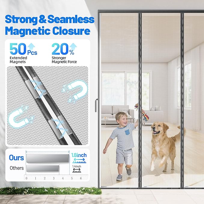 Heavy Duty Magnetic Screen Door Mesh - Hand-Free Door Net Screen with 100 Magnets, Pet & Kid Friendly, PET Fine Mesh Doors Screens Keep Bug & Mosquito Out Fit Sliding Patio French Doors Size 60" x 80"