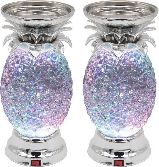YAKii 9.5" Pineapple LED Color Changing Shine Lamp,Swirling Water Waves Lamp Kid Safe Battery/USB Cable Operated,Table Lamp Candle Holder Table Decoration Silver(Pack of 2)