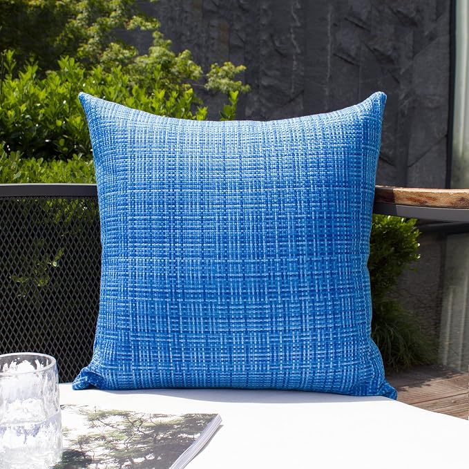 Kevin Textile Pack of 2 Decorative Outdoor Waterproof Throw Pillow Covers Stripe Square Pillowcases Modern Cushion Cases for Patio Couch Bench 20 x 20 Blue