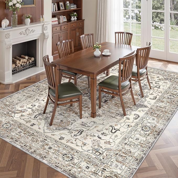 befbee 6x9 Area Rugs for Living Room,Super Soft Ultra-Thin Stain Resistant Machine Washable Rugs for Bedroom,Non-Slip Backing Large Area Rug(Brown/Grey,6'x9')