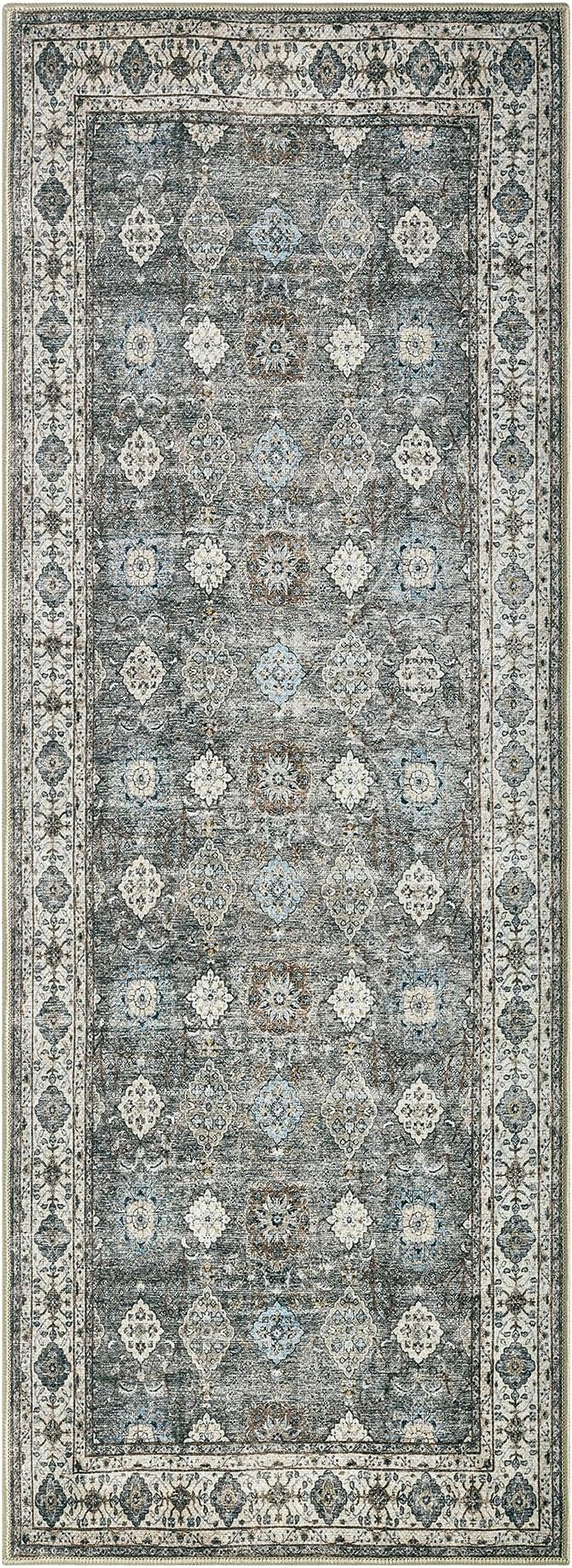 Keen Home Design 30"x84" Rug - Machine Washable Runner Rug with Non-Slip Backing, Ideal for Hallway, Entryway, Kitchen, Laundry Room - Vintage, Easy Clean, Durable, Low Pile Rug - (2'6" x 7')