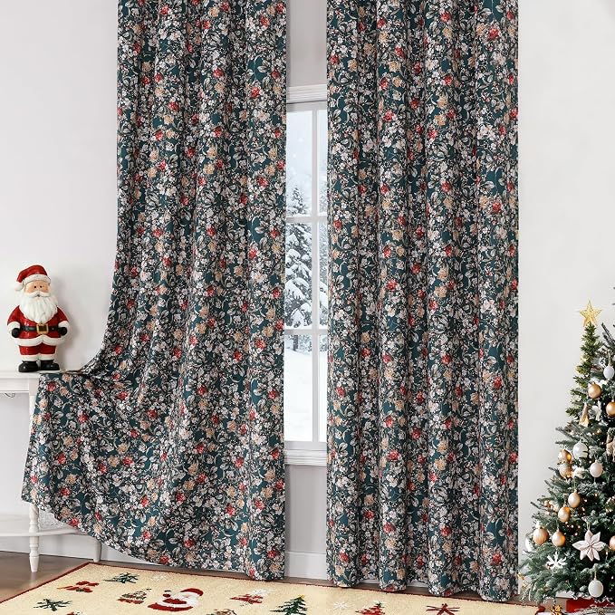 Estelar Textiler Green Velvet Floral Pattern Blackout Curtains for Living Room 96 Inches Long 2 Panels, Luxury Room Darkening Thermal Insulated Grommet Window Curtains & Drapes for Bedroom, 52Wx96L