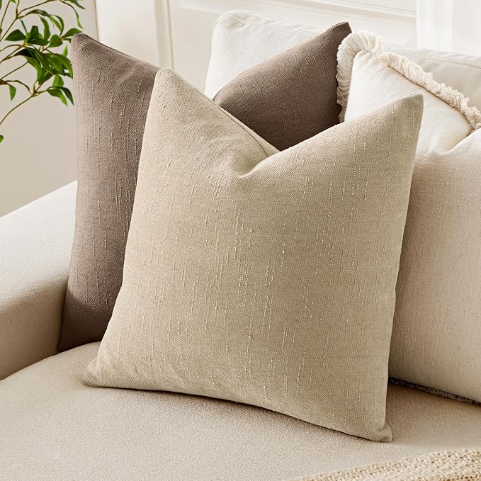 MIULEE Textured Pillow Covers 26x26 Inch Pack of 2,Beige Soft Thick Euro Solid Decorative Chenille Throw Pillows Neutral Farmhouse Cushion Covers Modern Home Decor for Bed Couch Living Room