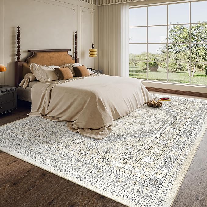 zesthome 10x12 Area Rugs,Stain Resistant Washable Rug,Ultra-Thin Rugs for Living Room,Bedroom,Non-Slip Backing Home Decor Large Area Rug (Beige,10'x12')