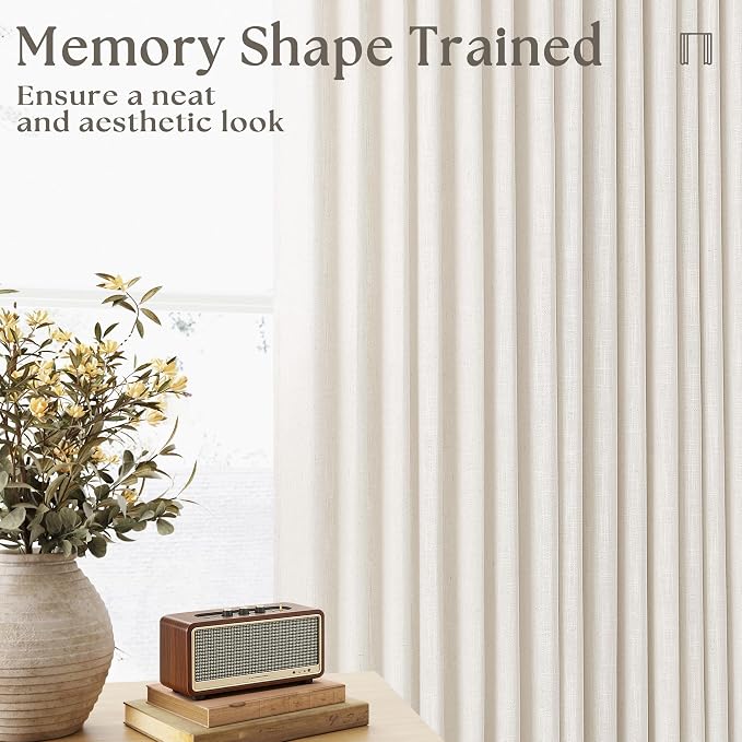Extra Wide Pinch Pleat Linen Curtains 108 Inches Long for Living Room Sliding Glass Door 100 Inch Wide Semi Sheer Curtain Cream Ivory Pleated Drape Hooks Rings 100x108 Large Window Curtain 1 Panel