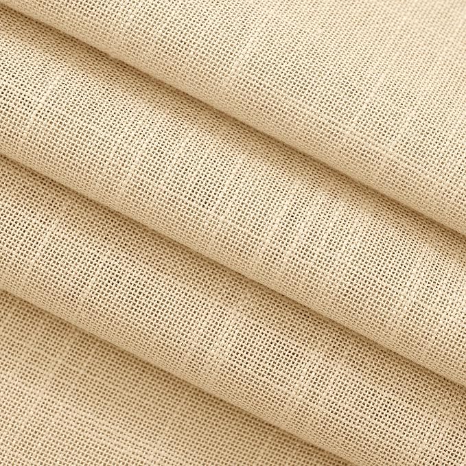 Tan Linen Curtains for Living Room Back Tab Modern Farmhouse Semi Sheer Tan Linen Curtains 45 inches Long 2 Panels Set Muted Neutral Window Curtain for Dining Room Bedroom 52x45