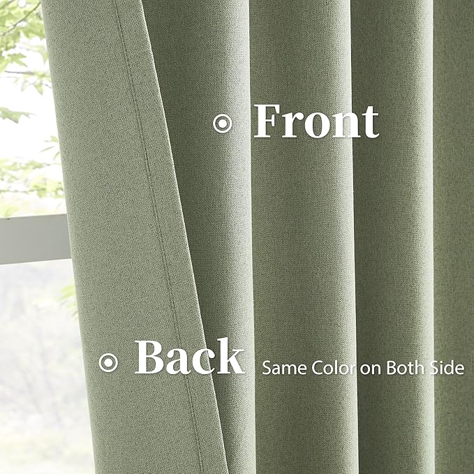 KEQIAOSUOCAI Sage Green Blackout Linen Curtains for Bedroom, Boho Natural Bedroom Home Decor, Long Drapes for Living Room Back Tab Pocket 50 x 96 Inch Length, 2 Panels Set