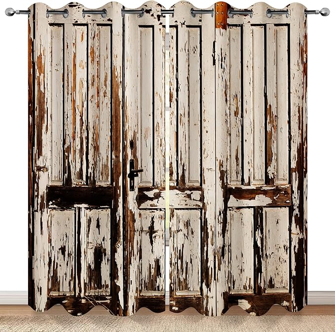 MissHope Rustic Wood Barn Door Blackout Curtains Village Wooden Home Decor Vintage Farmhouse Country Plank Decorate for Bedroom Living Room Grommet Window Drapes 2 Panel Set, 42"x63"