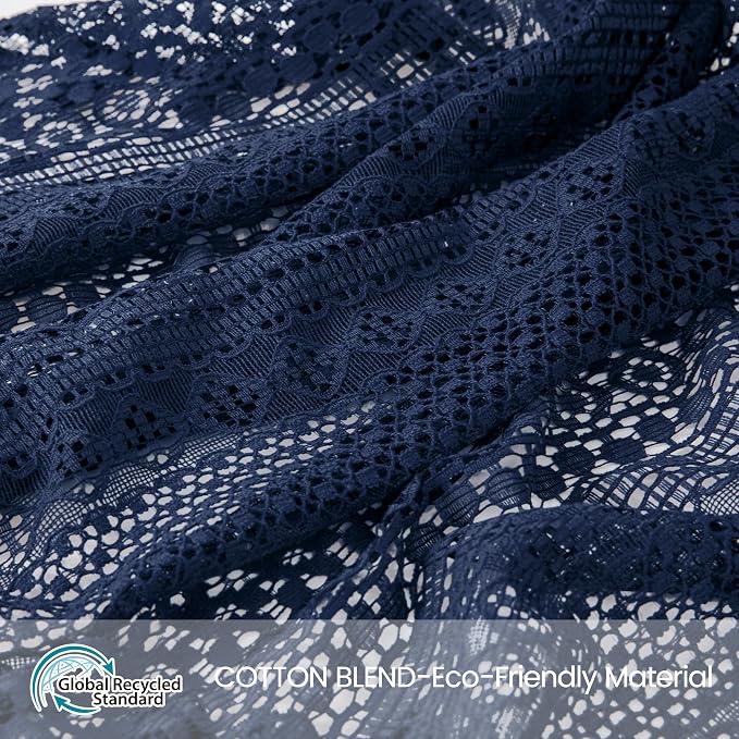 WAZZIO Boho Lace Curtains 84 Inches 2 Panel,Light Filtering Privacy Tassel & Geometry Crochet Semi Sheer Curtain Drapes for Bedroom Living Dining Room,Rod Pocket & Tassel,Navy Blue