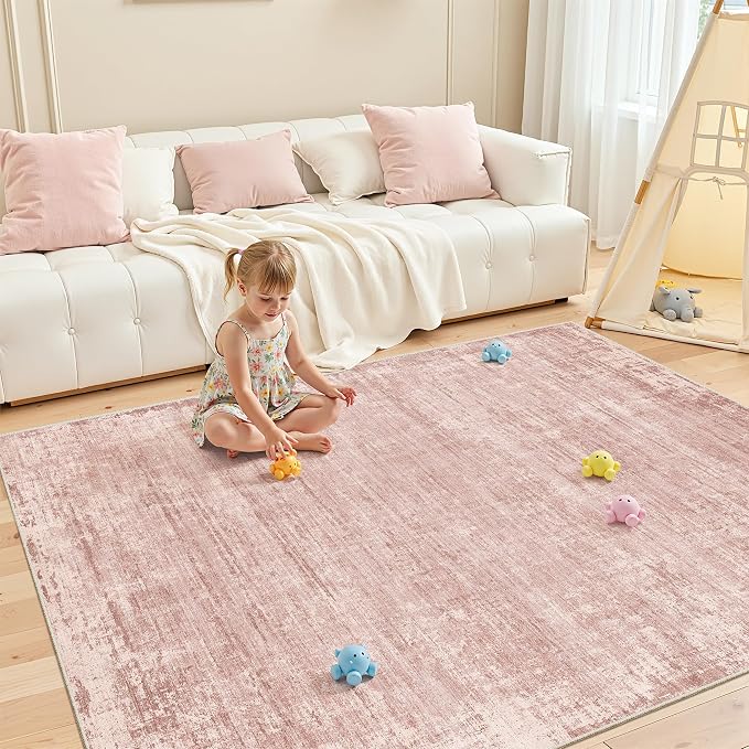 zesthome 6x9 Rugs for Living Room – Abstract Washable Rug, Ultra-Thin 6x9 Area Rugs, Stain Resistant Rugs for Bedroom, Large Home Decor Rug, Modern Area Rug (Pink, 6'x9')