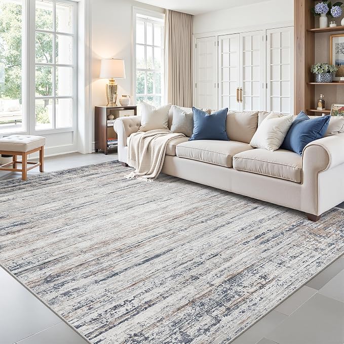 zesthome Area Rugs 8x10 for Living Room Machine Washable Large Rug Modern Abstract Soft Rugs, Indoor Low Pile Carpet with Non Slip Backing for Bedroom Dining Room Nursery(Blue Grey,8'x10')
