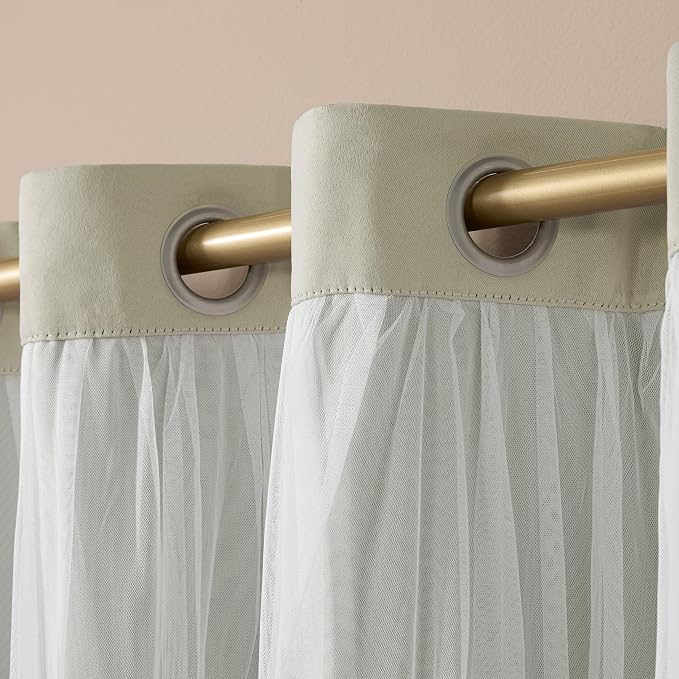 TOWN & COUNTRY LUXE Talia Double Layer Indoor Curtains, Sheer and Room Darkening Blackout, Grommet Top, Energy Efficient Set, 52"x84", Sand (Pack of 12)