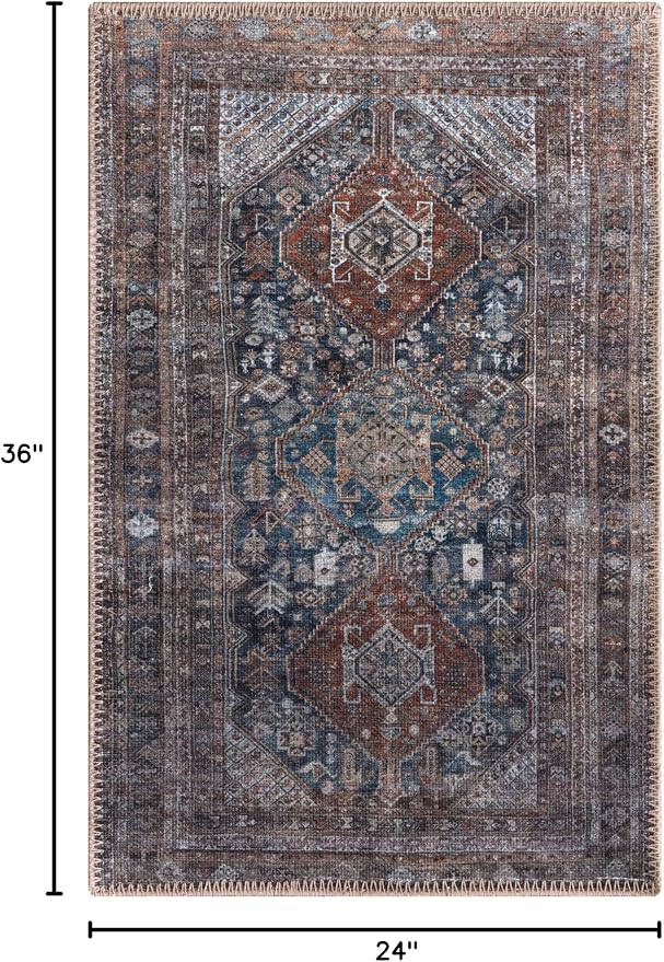 Keen Home Design 24"x36" Rug - Machine Washable Entry Rug with Non-Slip Backing, Ideal for Enteryway, Kitchen, Bathroom, Laundry Room - Vintage, Easy Clean, Durable, Low Pile - (2' x 3')