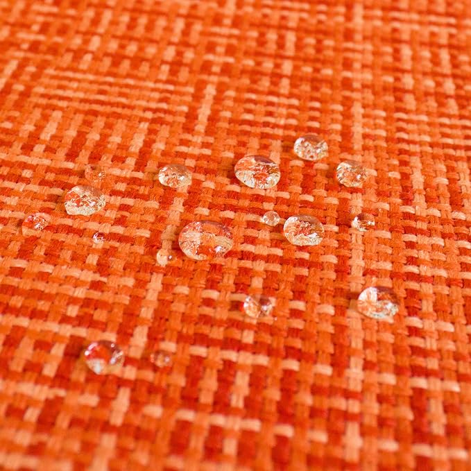 Kevin Textile Outdoor Waterproof Throw Pillow Covers 26x26 Inch Pack of 2 Woven Faux Linen Farmhouse Decorative Euro Shams Water Resistant Cushion Covers for Tent Patio Garden Couch Sofa Orange