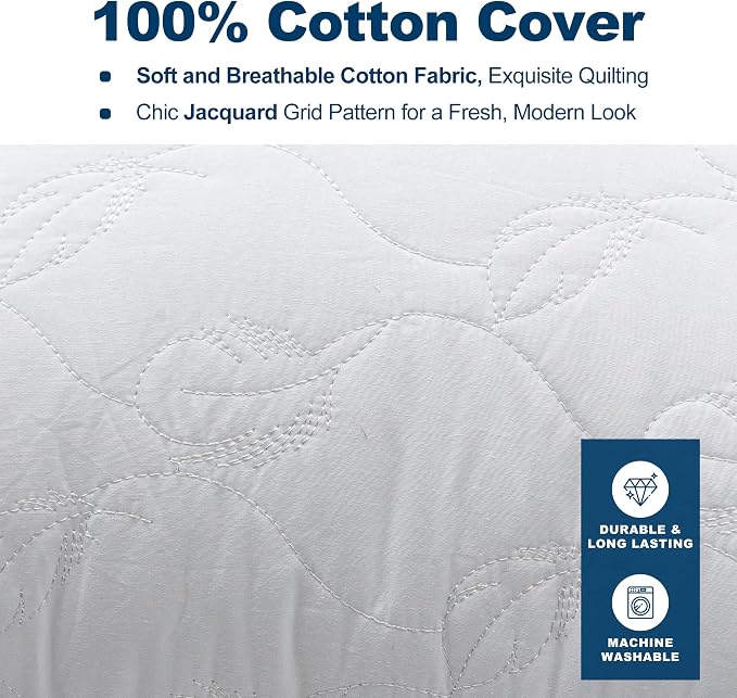 20 x 20 Throw Pillow Inserts with Lace Edge - Soft and Fluffy, Breathable Quilted Cotton Fabric - Decorative Pillows for Couch Sofa Bed, White, Pack of 2