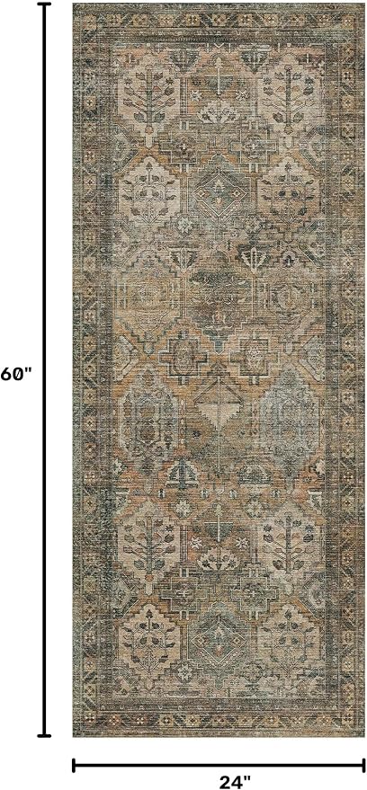 GENIMO 2x5 Runner Rugs for Hallway, Machine Washable Non Slip Vintage Rugs, Low Pile Lightweight Soft Print Rug for enrtyway, Corridor, Home Office, Kitchen, Warm Taupe