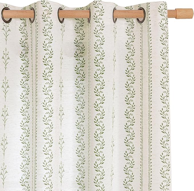 BGment Olive Green Boho Curtains Leaf Floral Print Cottage Core Botanical Curtains for Bedroom Light Filtering Curtain 84 Inch Long for Farmhouse Rustic, Each 52 Inch Wide, 2 Panels Set