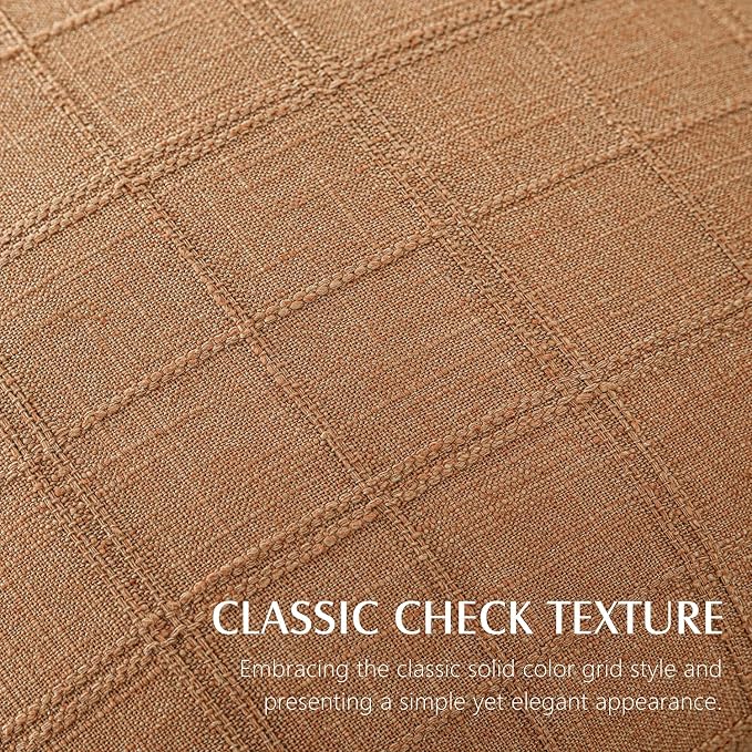 Foindtower Set of 2 Decorative Linen Check Throw Pillow Covers Neutral Farmhouse Vintage Cushion Covers Modern Boho Home Decor for Sofa Chair Couch Bedroom Living Room,26×26 Inch,Brick