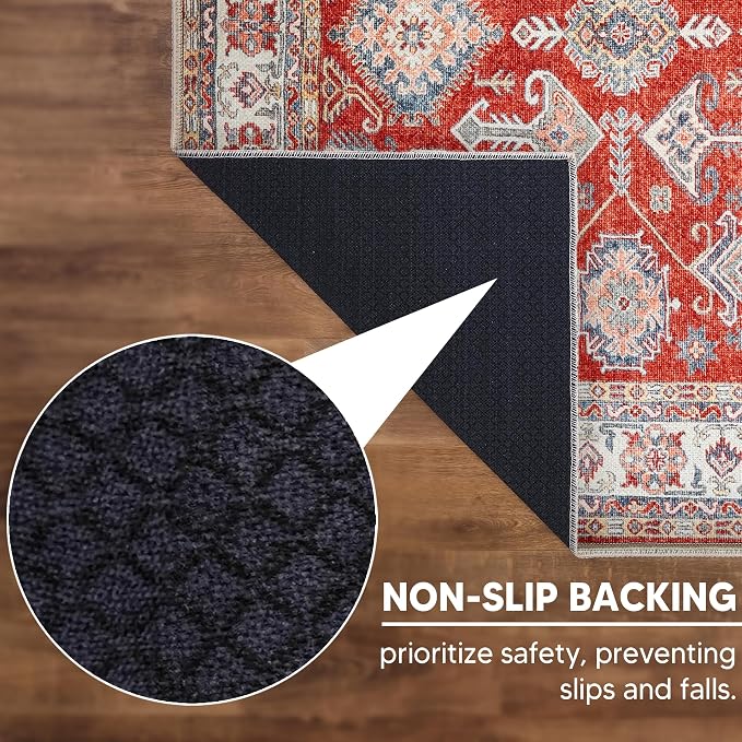 Keen Home Design 9x12 Rug - Machine Washable Area Rug with Non-Slip Backing, Ideal for Living Room, Dining Room, Bedroom - Vintage, Easy Clean, Durable, Low Pile Rug - (9' x 12')