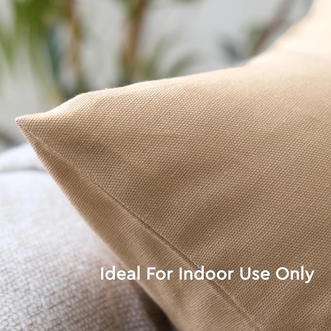 Encasa XO Throw Pillow Covers 24x24 in Set of 2 Light Beige | No Inserts | Cotton Pillow Covers for Living Room, Bed, Sofa, Couch | Decorative Cushion Covers with Improved Zipper