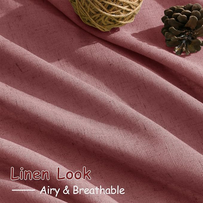 Canyon Rose Linen Curtains 72 Inch Length for Living Room Sheer Lightweight Door Drapes 2 Panels Set for Kids Bedroom Light Filtering Back Tab Rod Pocket Curtain for Kitchen Protect Privacy 52x72