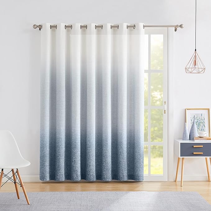 Ombre Door Curtain 100" Extra Wide Gradient Print on Rayon Blend Light Filtering Fabric Window Treatment for Sliding Patio Door with 14 Grommets, Cream White to Indigo Blue, 100" x 84", 1 Panel
