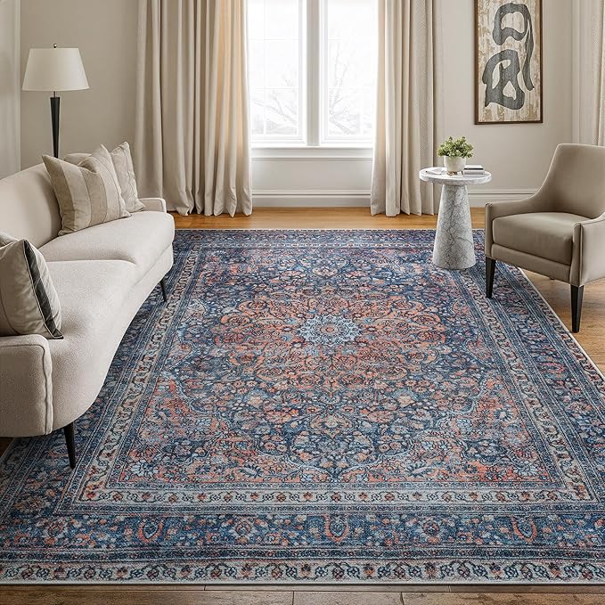 Bloom Rugs Washable Non-Slip 6' x 9' Rug - Multicolor Traditional Medallion Area Rug for Living Room, Bedroom, Dining Room, and Kitchen - Exact Size: 6' x 9'